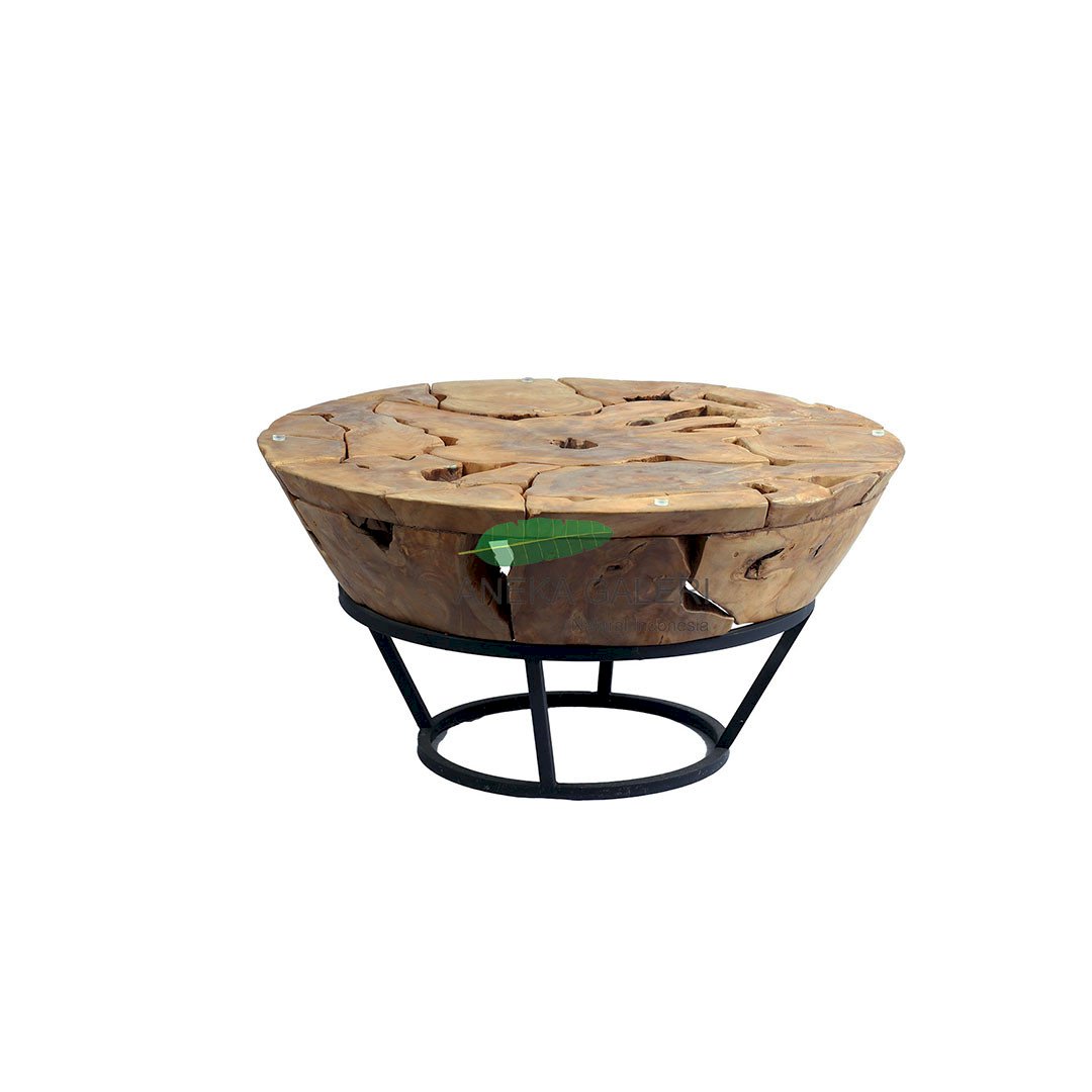 Cone Teak table/ 8 mm glass
