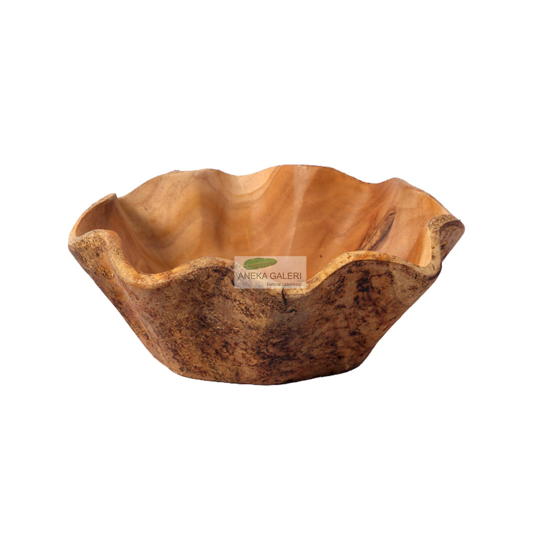Creame Burn Teak Bowl w/ 8 petals 