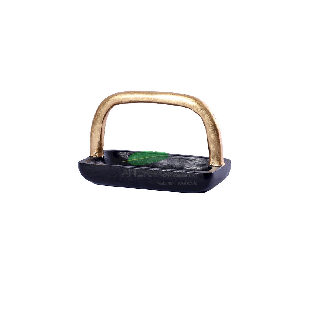 Round Teak Bowl w/ handle black