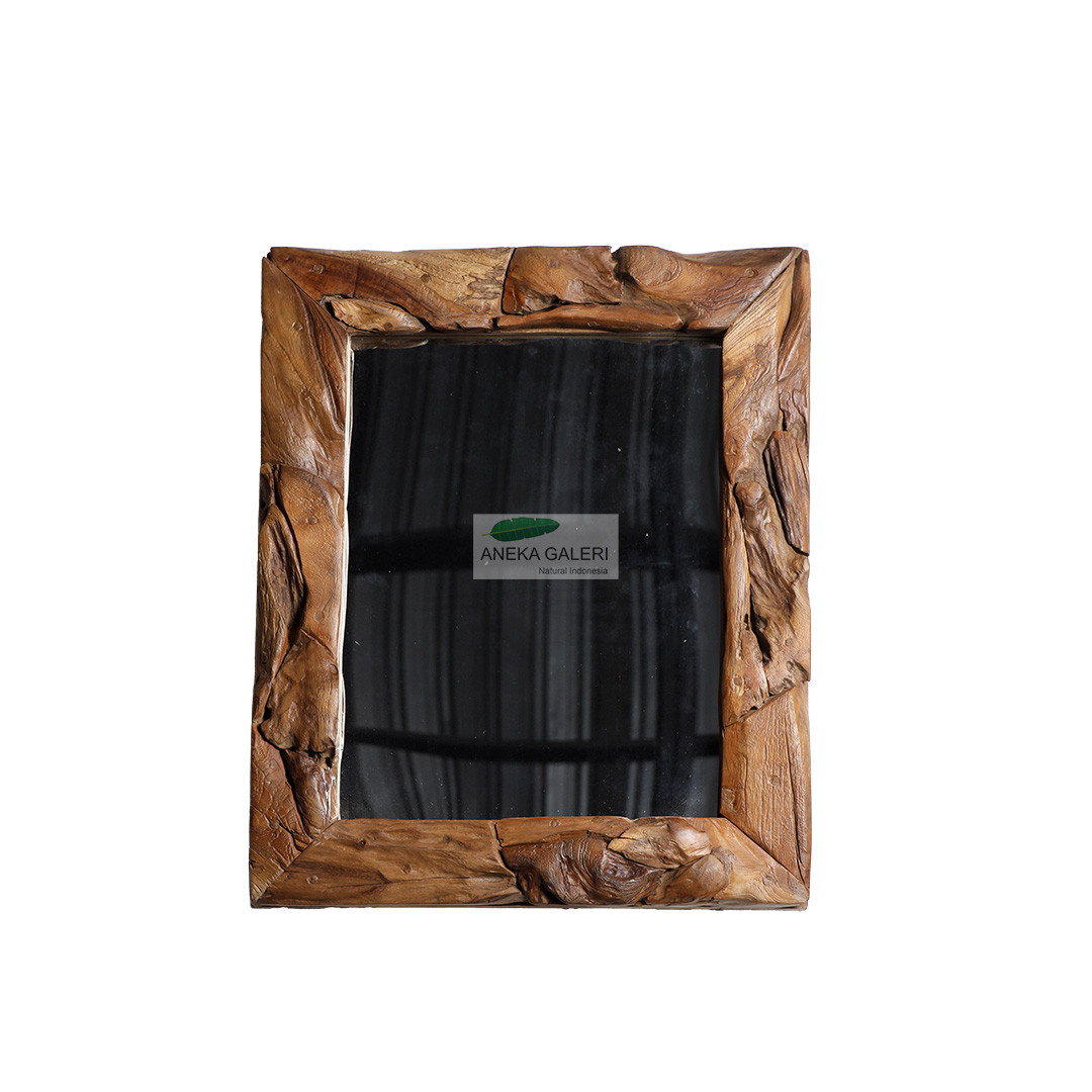Square Teak Mirror w/ Irreguler Wood Cut
