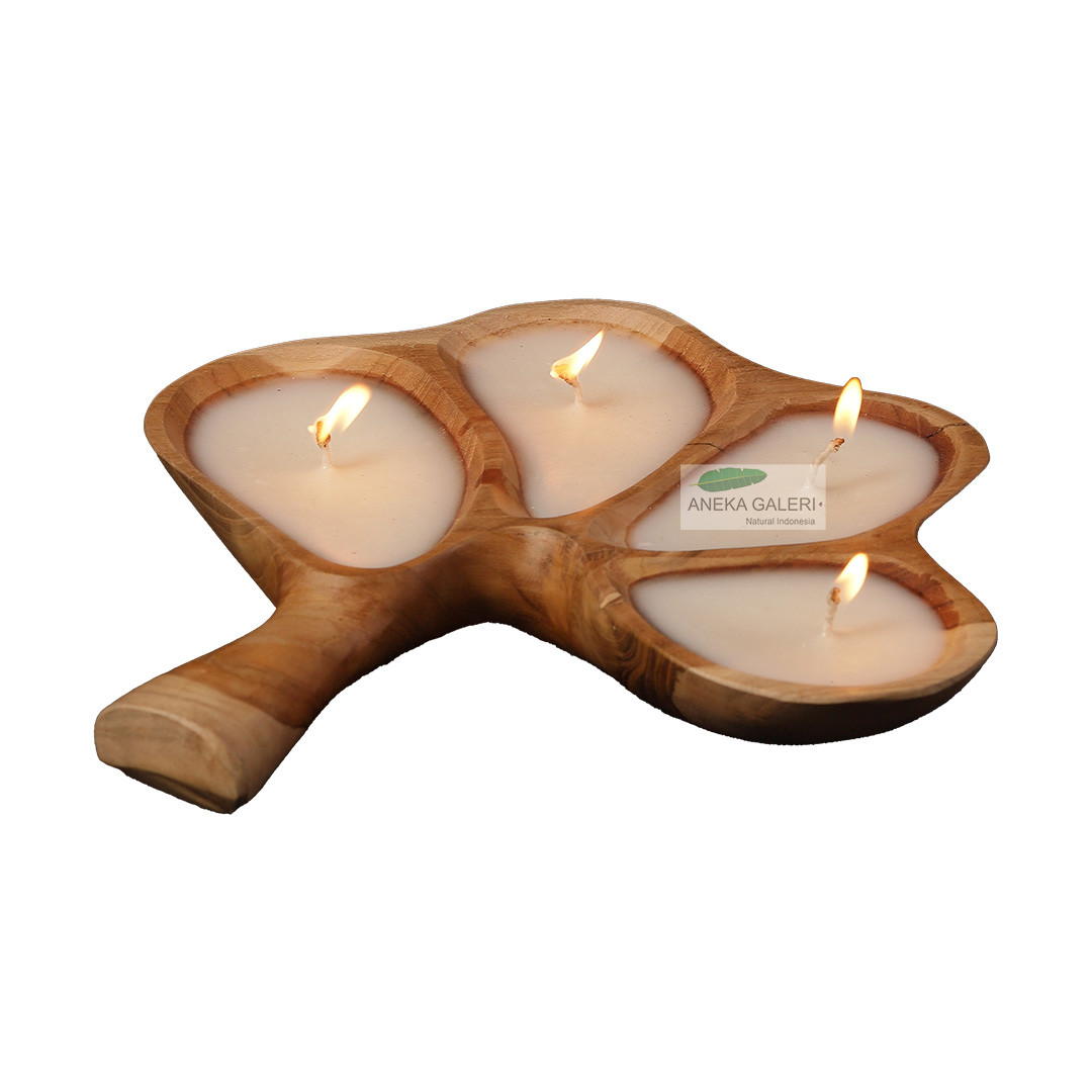 Teak Bowl w/ 4 Candle Holders