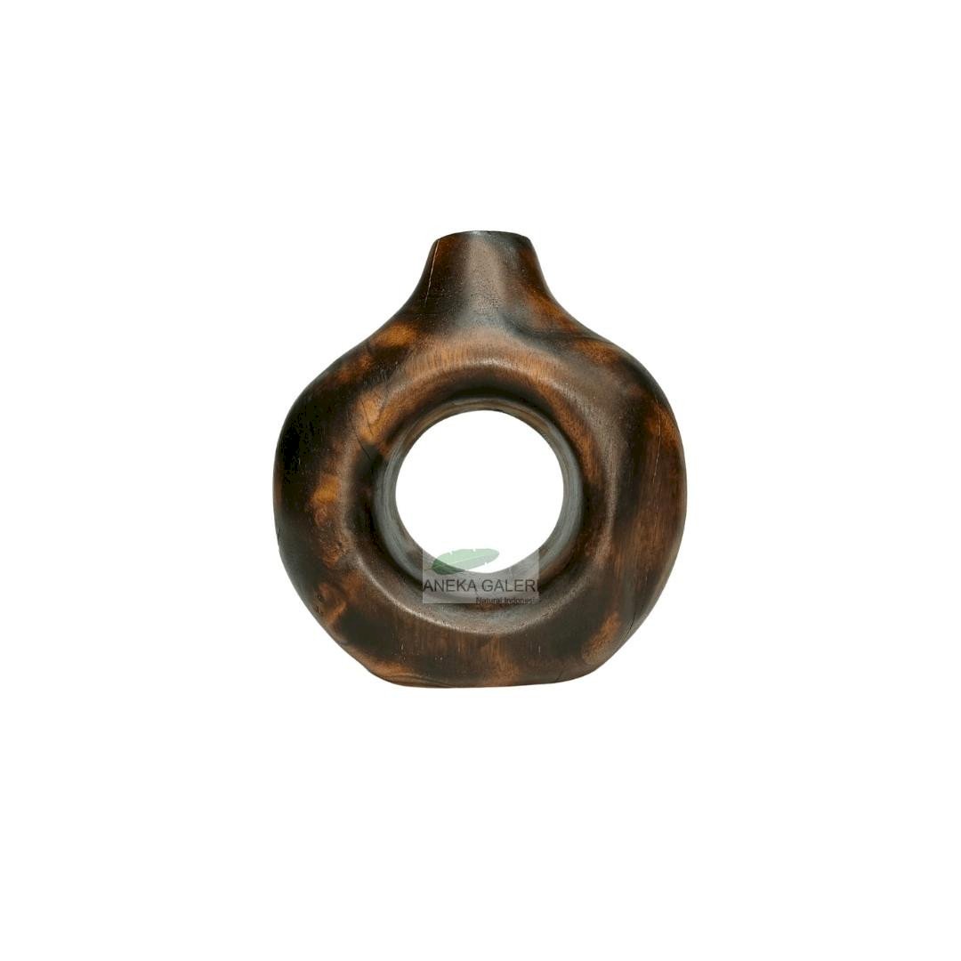 Teak Vase Donut Burned S