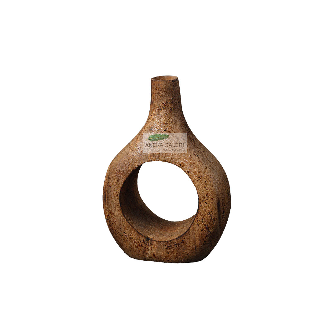 Teak Vase w/ Burn Holes 