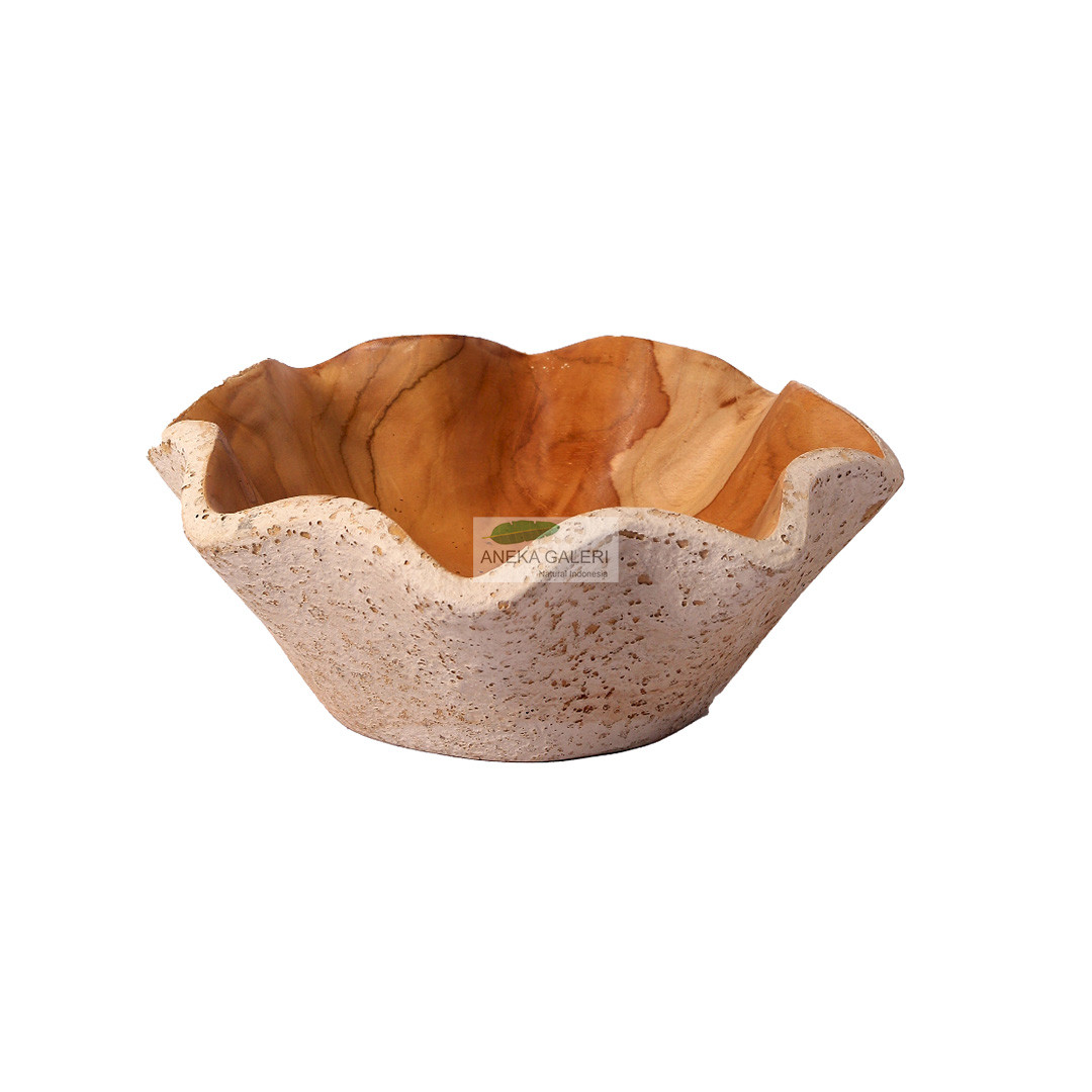 White Burn Teak Bowl w/ 8 petals 